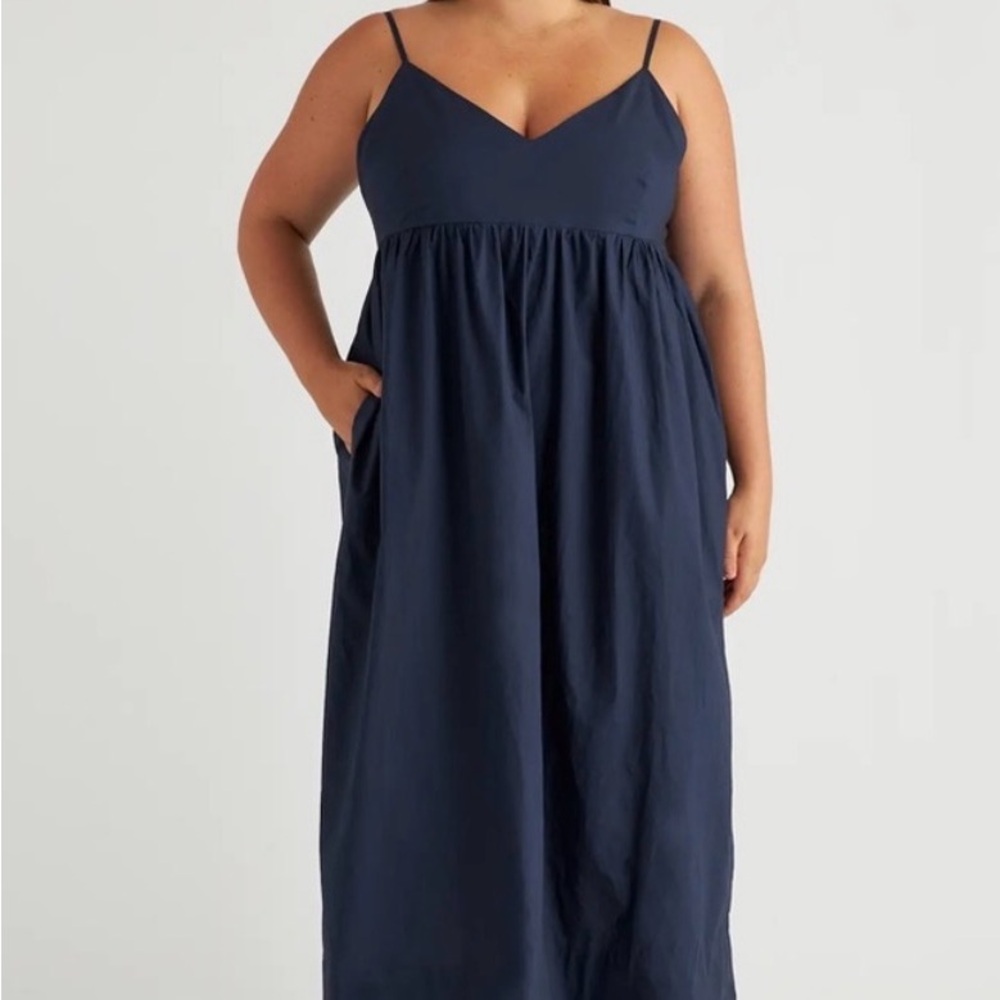 Quince Organic Cotton Poplin Navy Midi Dress - Size Small